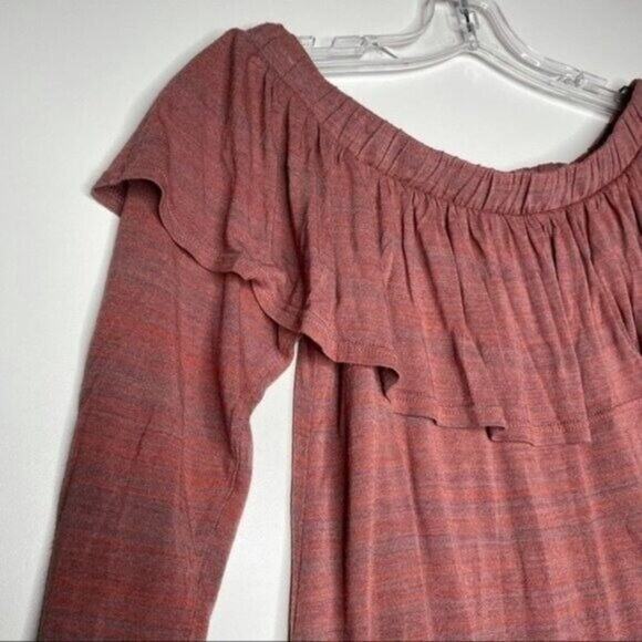 Dolan Womens Size Petite XS Light Red Off The Shoulder Ruffle 3/4 Sleeve Blouse - Picture 6 of 12